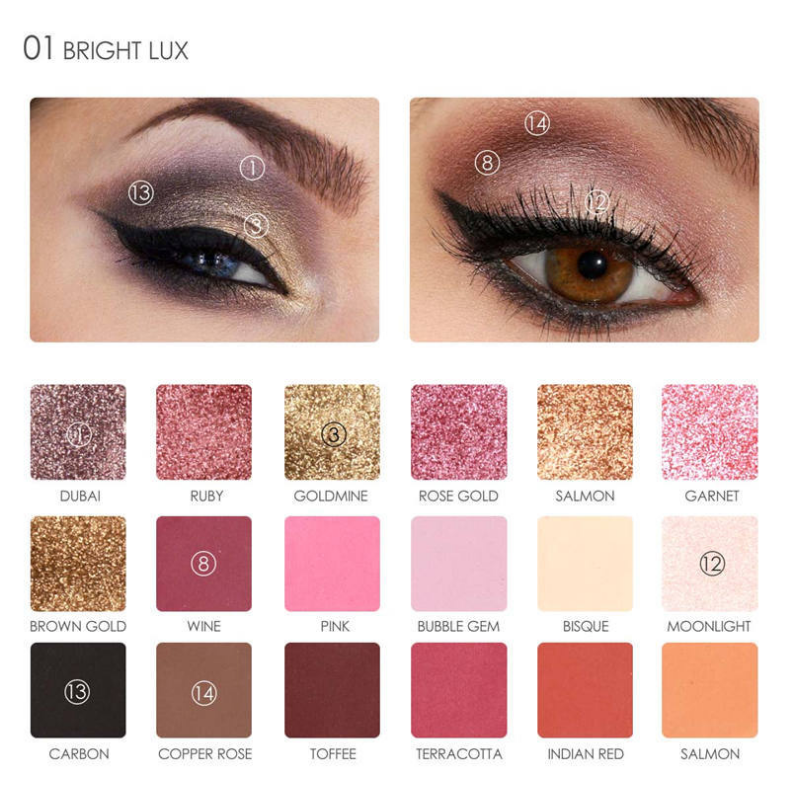 Focallure Pro - 18 Colors Glitter and Matte Eyeshadow