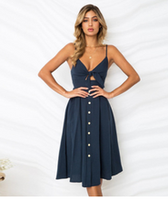 Load image into Gallery viewer, Buttoned Bow Back Sexy Strap Dress
