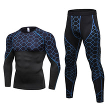Load image into Gallery viewer, Men&#39;s Compression Run jogging Suits Grid Clothes Sports Set Long t shirt And Pants Gym Fitness workout Tights clothing 2pcs Sets
