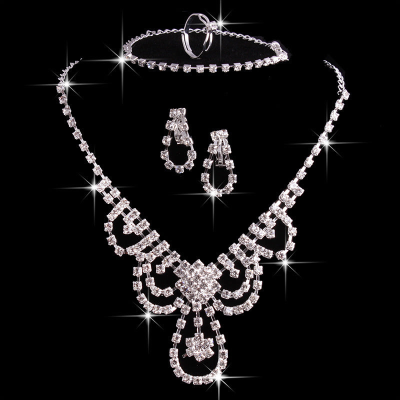 Foreign trade explosion, jewelry, bridal suit, crystal necklace, earrings, rings, suits, four sets of sets of jewelry wholesale