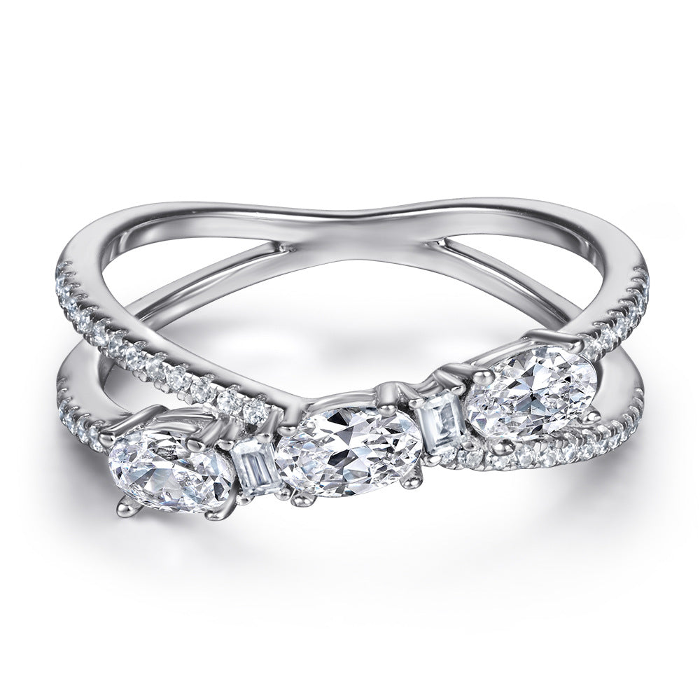 Rings 925 Silver Rotary Cross Denier Zircon Ring Women\'s Wedding Engagement Ring