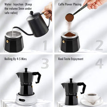 Load image into Gallery viewer, Stovetop Espresso Maker Espresso Cup Moka Pot Classic Cafe Maker Percolator Coffee Maker Italian Espresso for Gas or Electric Aluminum Black Gift package with 2 cups Amazon Platform Banned
