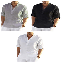 Load image into Gallery viewer, Men&#39;s Casual Cotton Linen Solid Color Long Sleeve Shirt Loose Stand Collar
