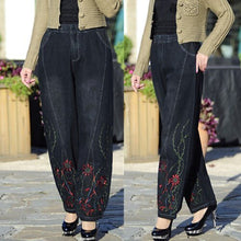 Load image into Gallery viewer, Embroidered wide leg women&#39;s jeans
