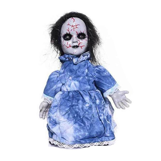 Halloween Props Ghost Doll Electric Walking Doll Toys With Shinning Eyes For Horror Halloween Decoration Party Kids Gift 34cm